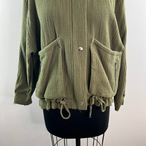 Blank NYC Olive Green Jacket Cotton Mock Neck Raw Edge Trim Zip Size XS X-Small - Picture 4 of 10